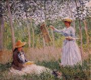 Claude Monet Suzanne Reading and Blanche Painting by the Marsh at Giverny oil painting on canvas